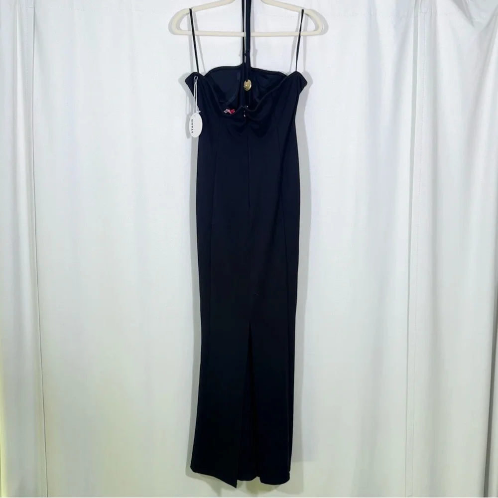 NWT Staud Bardot Black Halter Neck Keyhole Maxi Dress - Picture 5 of 9